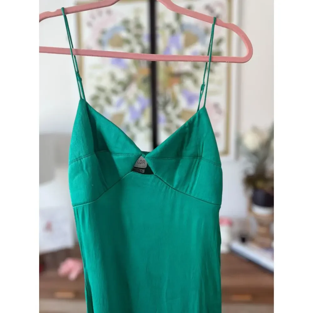 Saylor Ashlee Cut-Out High Slit Satin Midi Dress Glam Femme Green Womens Size XL